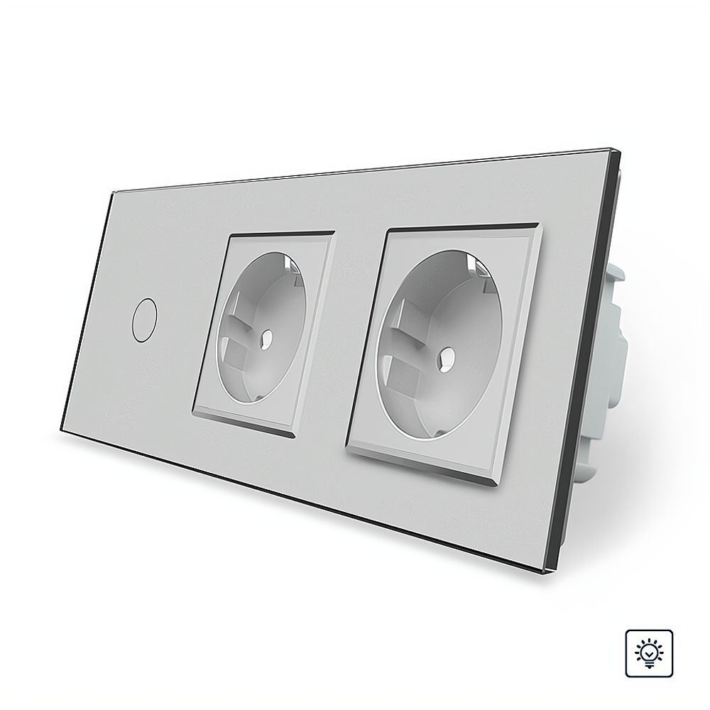 LIVOLO Сенсорний диммер 1 сенсор 2 розетки Livolo сірий скло (VL-C701D/C7C2EU-15) Коломия - фото 5
