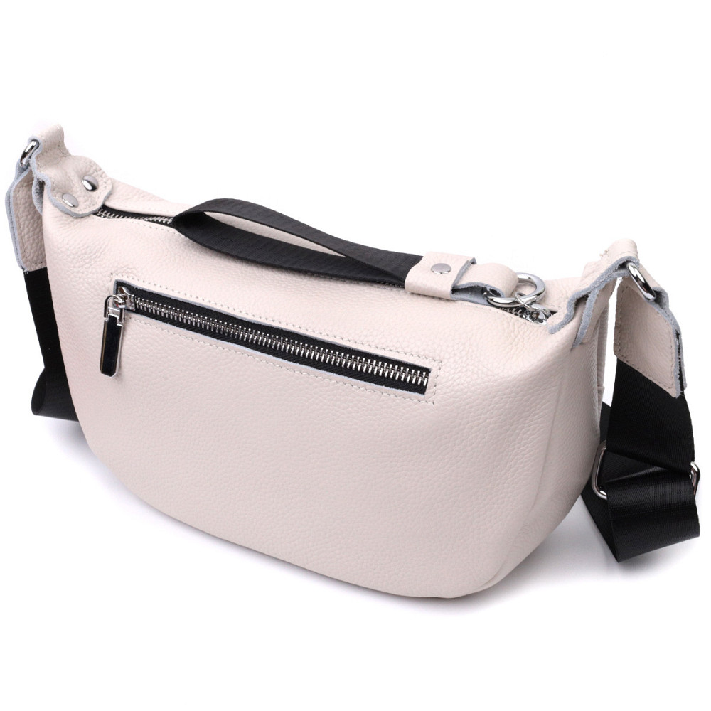 Жіноча сумка через плече з незвичайним бігунком брелоком з натуральної шкіри Vintage 22616 Біла Київ - фото 2