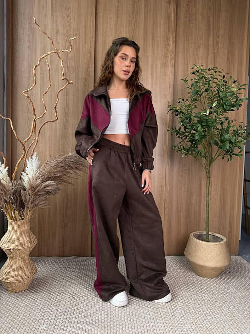 Женский стильный повседневный костюм двойка из замша на дайвинге Шоколад Одесса - изображение 7