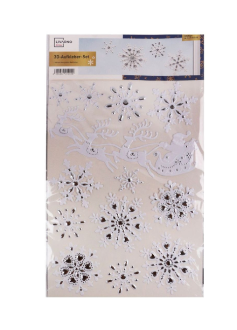 3D Новогодняя наклейка Дед Мороз с оленями и снежинками Livarno Home 29 на 41 см бело-серебристый Киев - изображение 1