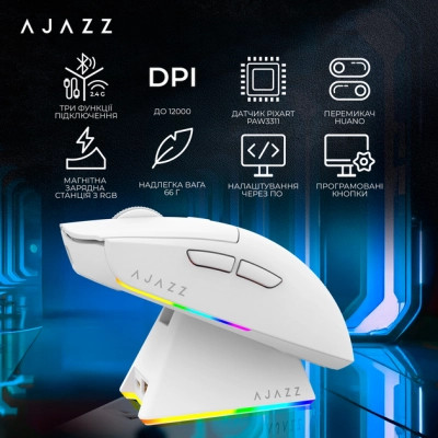 Мышка Ajazz AJ139 V2 MC Wireless/Bluetooth/USB White (AJ139-V2-MC-W) Винница - изображение 7