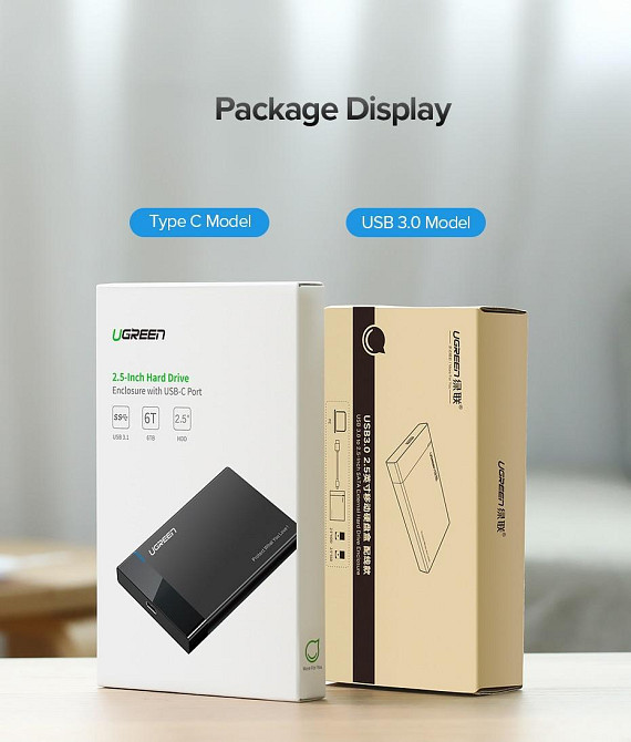 Внешний корпус для жесткого диска Ugreen US221 (HDD/SSD карман) SATA 2.5