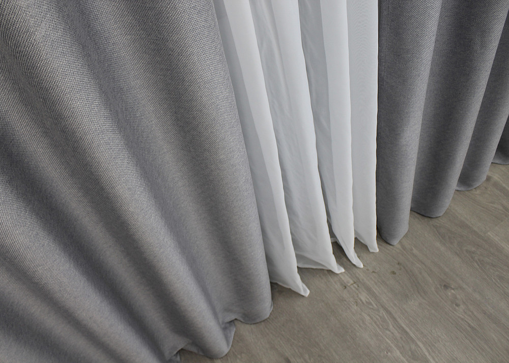 Комплект штор на люверсах VR-Textil Льон-блекаут 1397ш Сірий 150х250см 2 шт (37-0136) Київ - фото 7