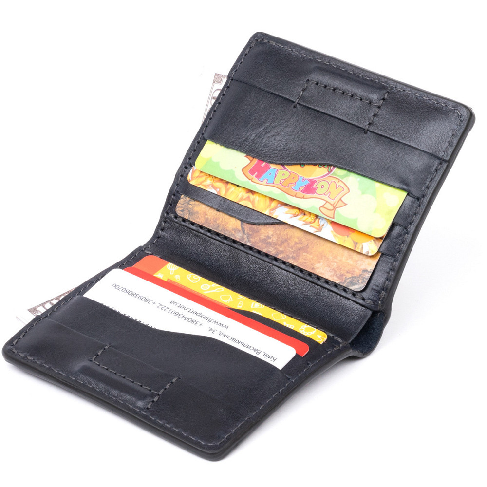 Вертикальное глянцевое портмоне с накладной монетницей GRANDE PELLE 11332 Синее Киев - изображение 5