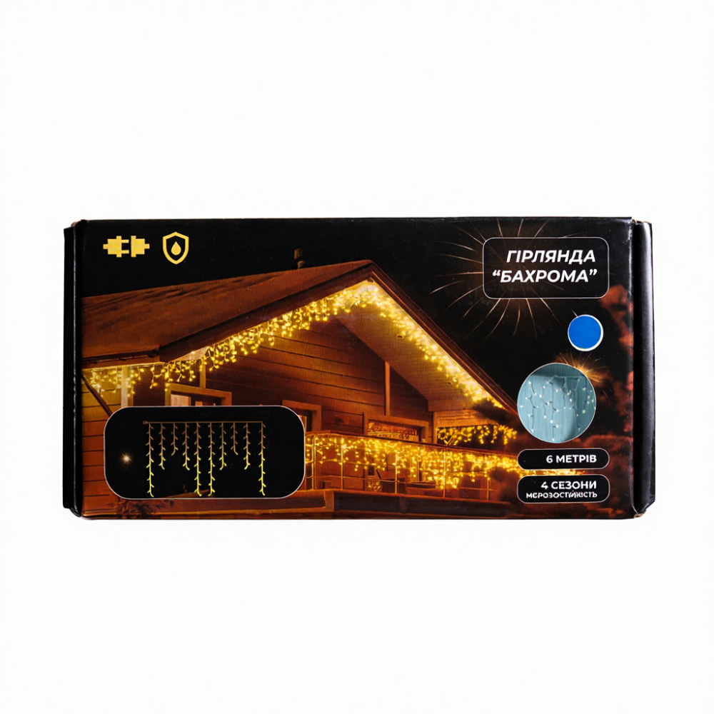 Garlando Новорічна гірлянда вулична Бахрома 6 м 105 LED чорний провід Синій 6МBBL Коломия - фото 4