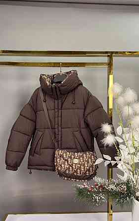Детская двусторонняя зимняя куртка для девочки подростка с сумкой 134,140,146,152,158 шоколад Николаев