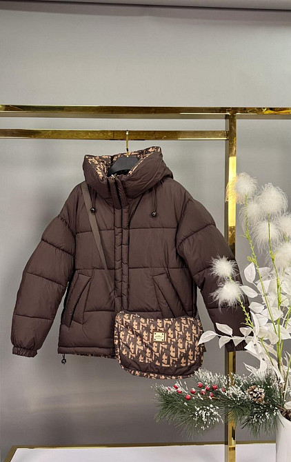 Детская двусторонняя зимняя куртка для девочки подростка с сумкой 134,140,146,152,158 шоколад Николаев - изображение 1