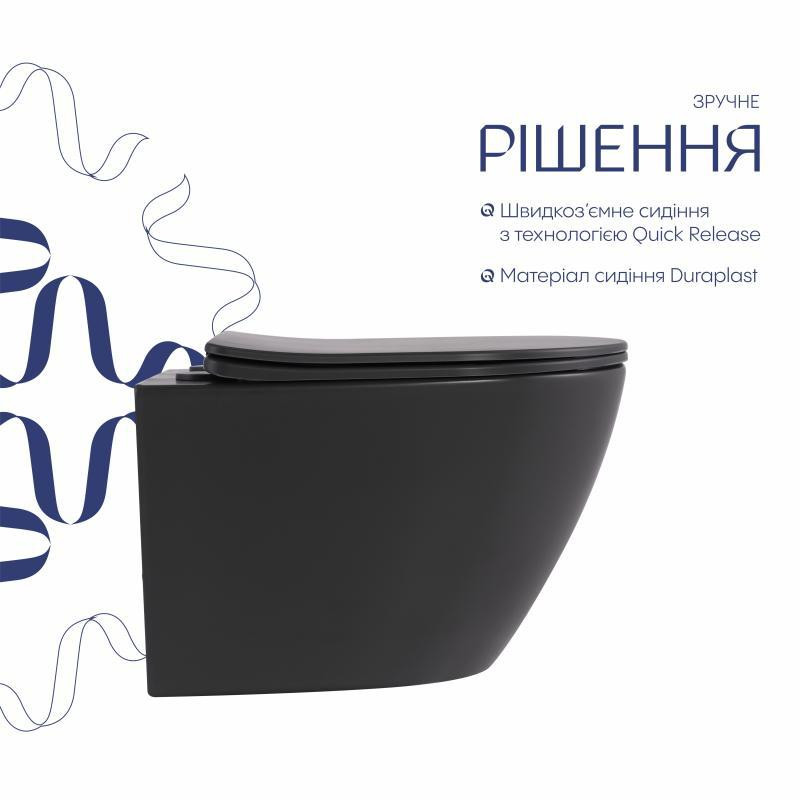 Унітаз підвісний Qtap Robin Ultra Quiet 520×365×340 мм, Anthracite, із сидінням Slim Duroplast/Soft-close/Quick Release Київ - фото 4