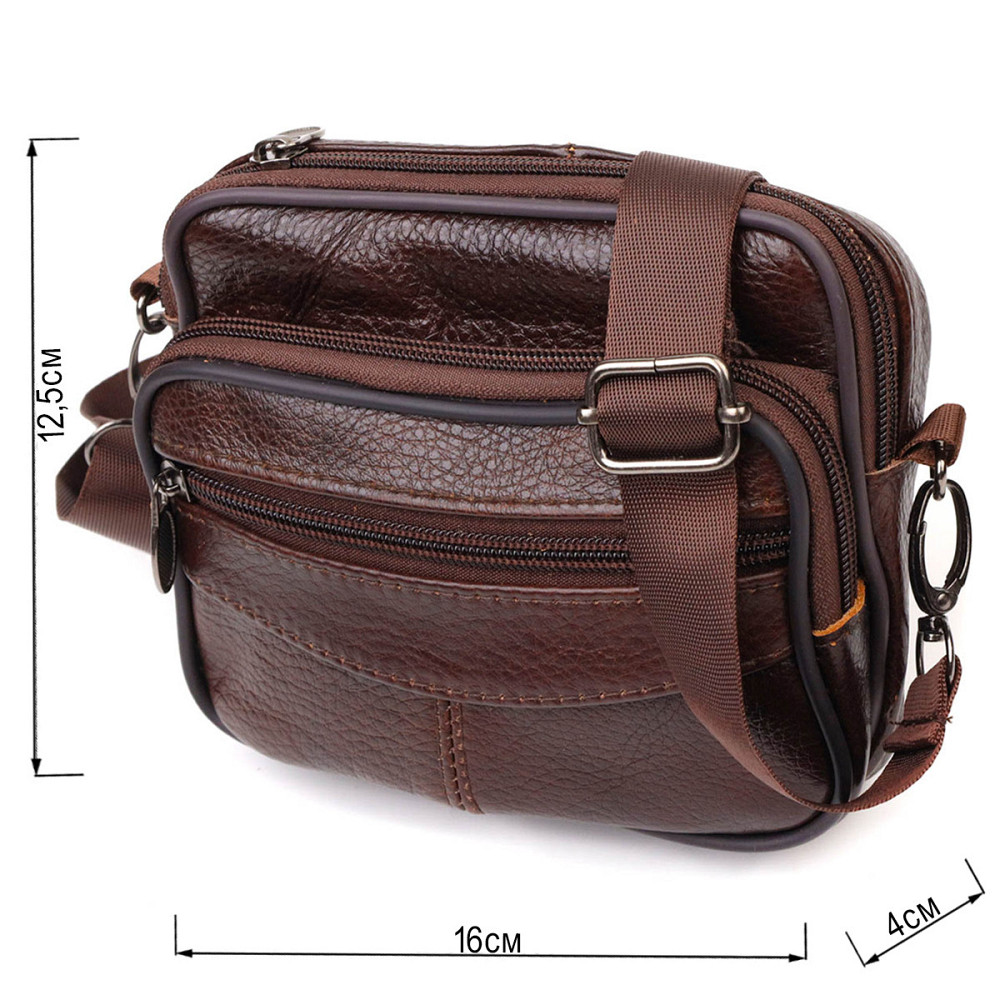 Чоловіча горизонтальна поясна сумка з натуральної шкіри 21486 Vintage Коричнева Київ - фото 4