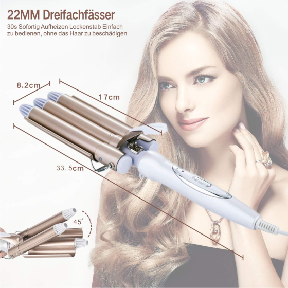 Тройная плойка TOP4EVER Wave Iron 22 мм, керамическая, 170/220°C, быстрый нагрев 28 с, бело-золотая Киев