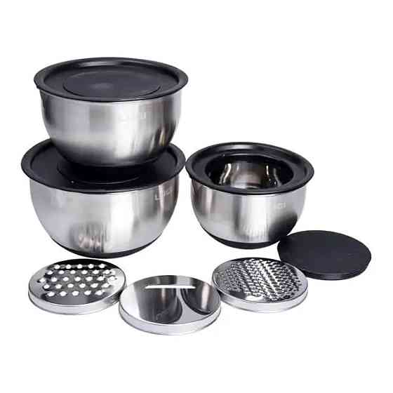 Набір мисок з нержавіючої сталі з кришками і терками салатники з нержавійки 3 штуки 2.5 л/2 л/1.5 л LG-02/3PCS Коломыя