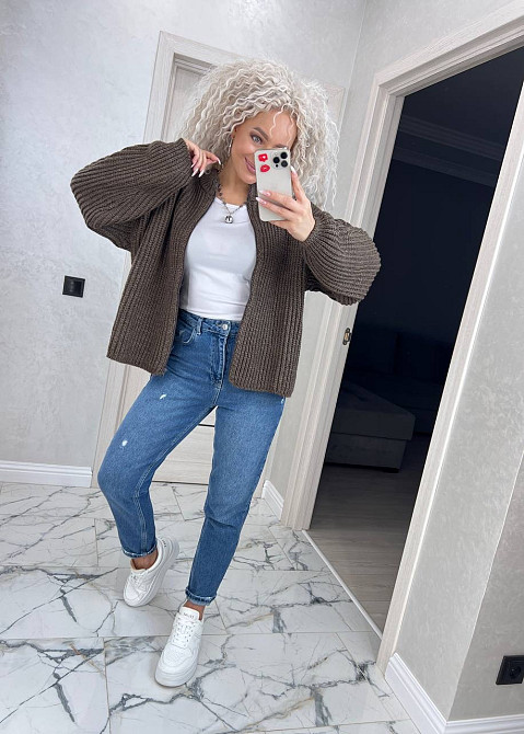 Кардиган в'язаний із капюоном на блискавці толстовка Шоколад Київ - фото 5