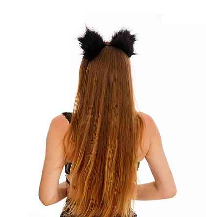 Меховые ушки кошки с бантиком, Черные с розовым OKOVA Sex Aura Киев