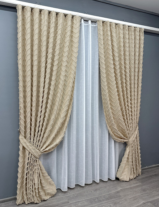 Комплект штор VR-Textil Лен Букле № 1807ш Кремовый 200х295 см 2 шт (32-125) Киев - изображение 3