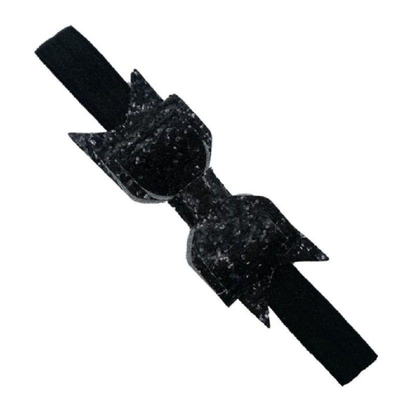 Пов'язка дитяча з блискітками чорна - розмір універсальний (на резинці), бантик 9см Київ - фото 1