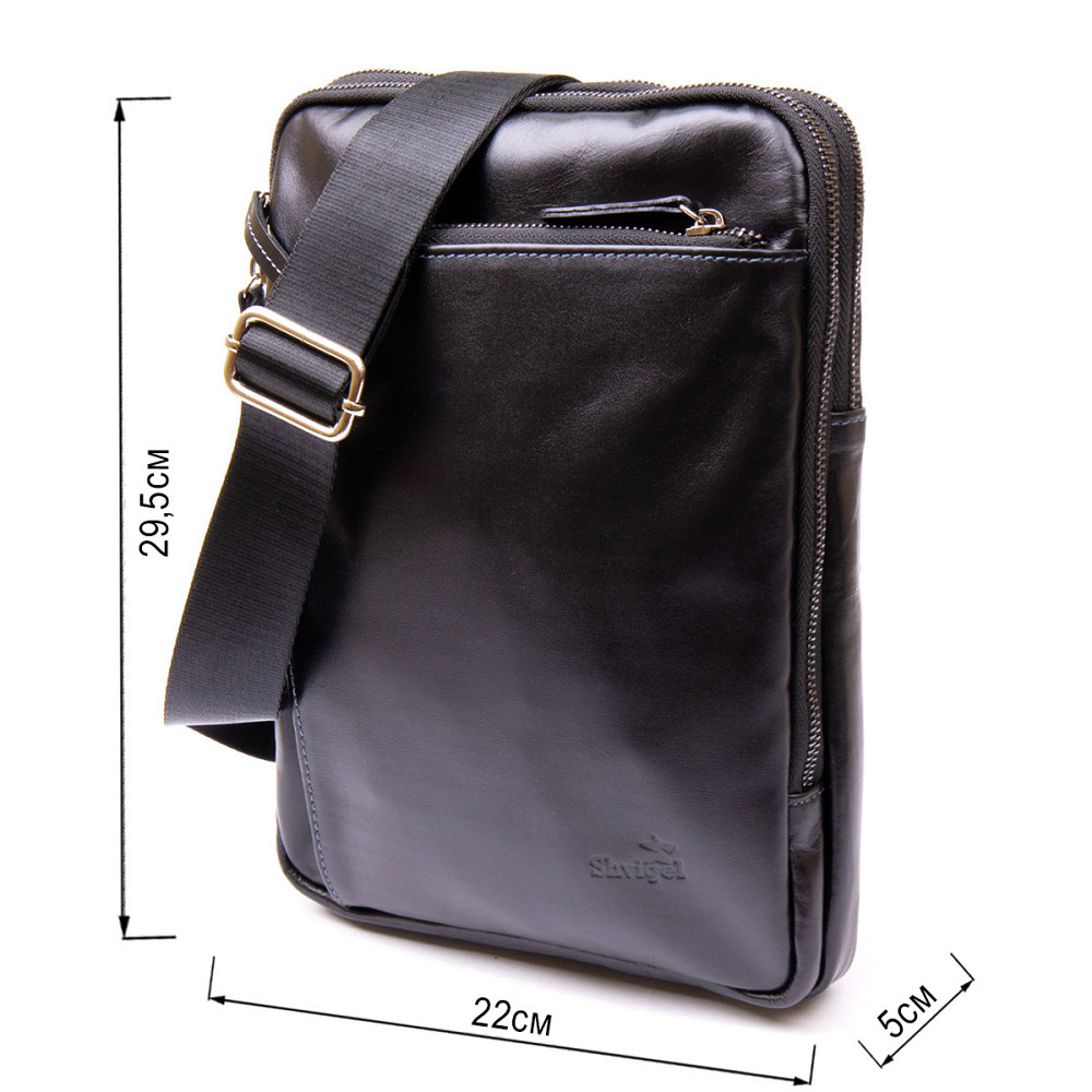 Мужская сумка планшет с накладным карманом на молнии в гладкой коже 11281 SHVIGEL, Черная Киев - изображение 7