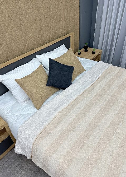 Плед 200х230 см (+-10см) Рогожка на овчині "Тедді" колір молочний (87-296) Київ - фото 7