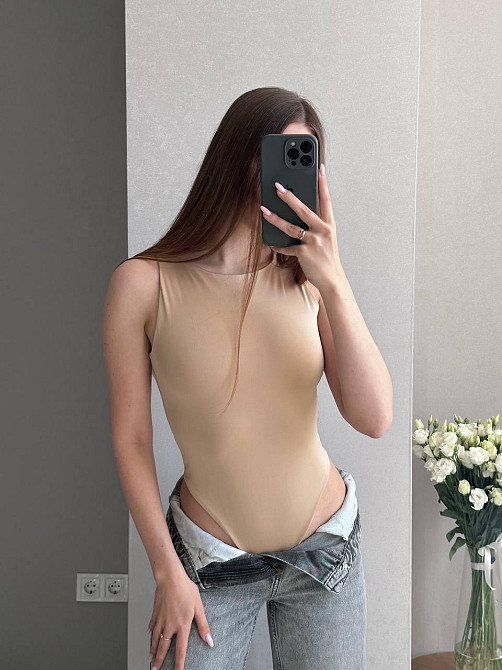 Жіночий базовий повсякденний боді з подвійної тканини мікродайвінг Беж, 40/42 Одеса - фото 1