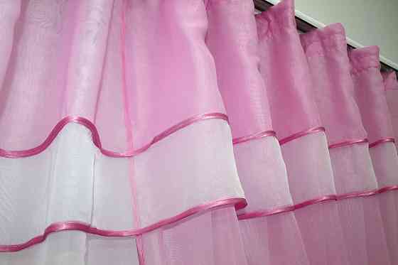 Кухонная занавеска VR-Textil № 018к штора и тюль с ламбрекеном розовый с белым 270х170 см (50-836) Киев