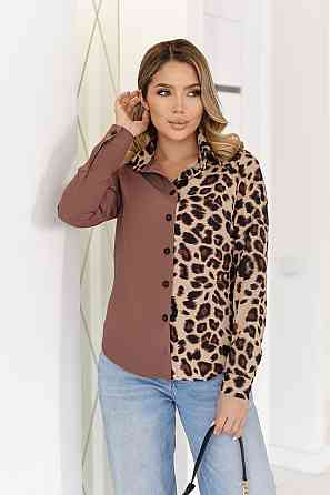 Елегантна блуза з леопардовим принтом "Sanna" | Норма і батал Шоколадний, 50-52 Київ