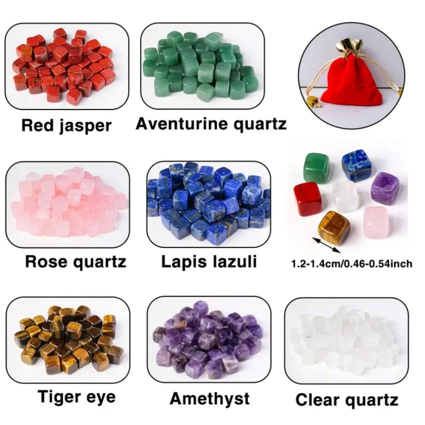 Набір натуральних кристалів 7 чакр у мішечку, каміння квадратної форми 12*12 мм для медитації. Київ - фото 3