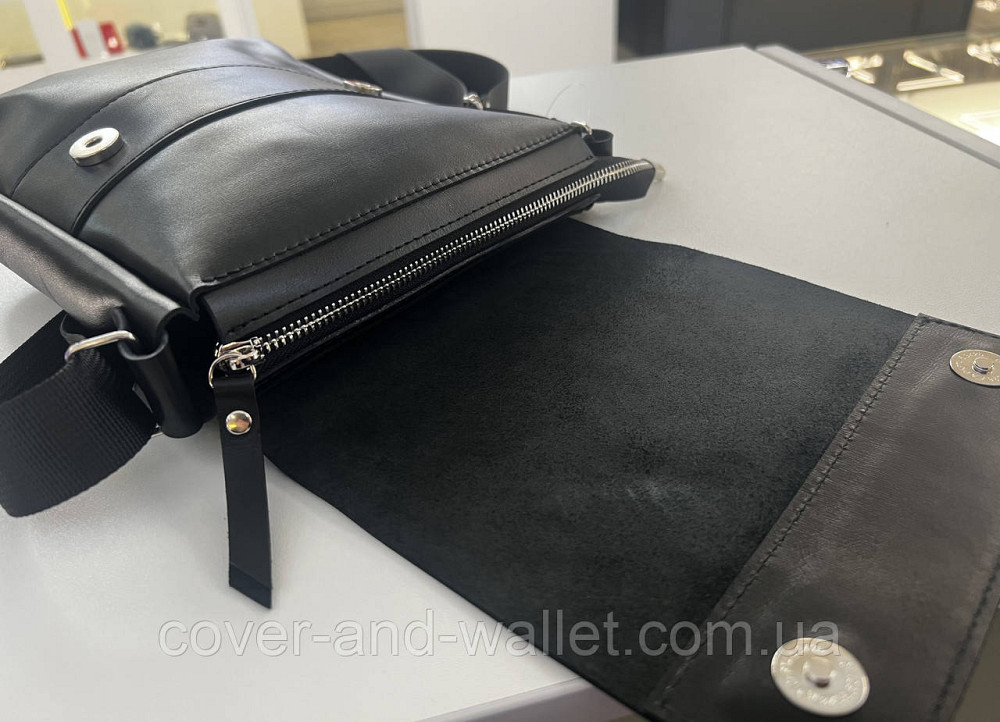 Мужская сумка мессенджер из натуральной гладкой кожи черного цвета PS Leather Киев - изображение 3