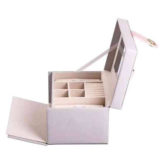 Шкатулка для украшений из эко кожи 3 яруса с зеркалом органайзер для ювелирных изделий HP-5-17G Киев