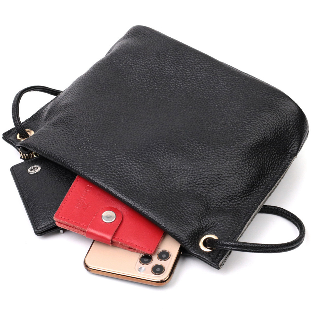 Жіноча трапецієподібна сумка з натуральної шкіри Vintage 22395 Чорна Київ - фото 7