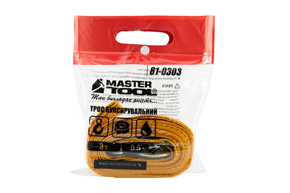 Трос буксировочный 3 т MASTERTOOL 3 т 5.5 м 50 мм полиэстер 81-0303 Ровно - изображение 2