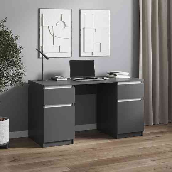Компьютерный стол VAYS, письменный стол с двумя тумбами, c ящиками без ручек R-34 Антрацит-Белые планки Львов