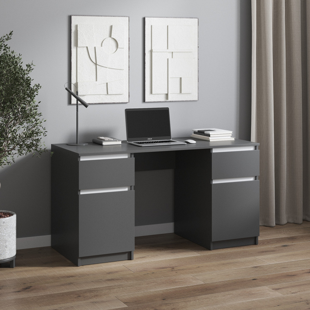 Компьютерный стол VAYS, письменный стол с двумя тумбами, c ящиками без ручек R-34 Антрацит-Белые планки Львов - изображение 1