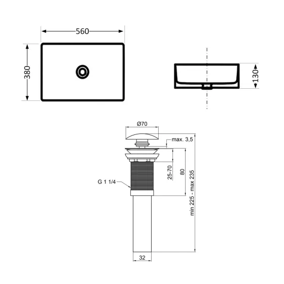 Комплект Qtap Virgo N: Раковина накладная 560x380x130 мм, White, прямоугольная + Донный клапан Pop-up PU02 Киев