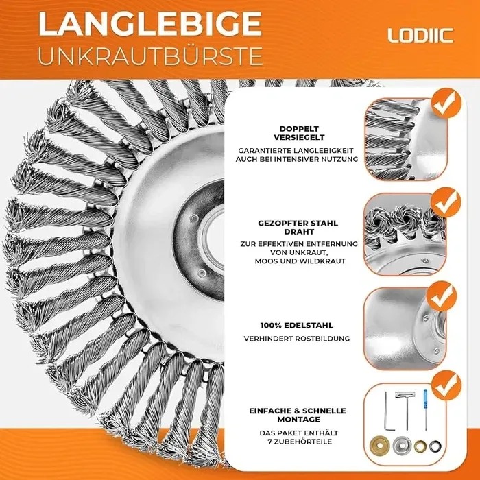 Дротяна щітка LODIIC для мотокоси 25,4 мм, насадка для бензинових тримерів, видалення бур’янів, корщітка, крацовка Київ - фото 6