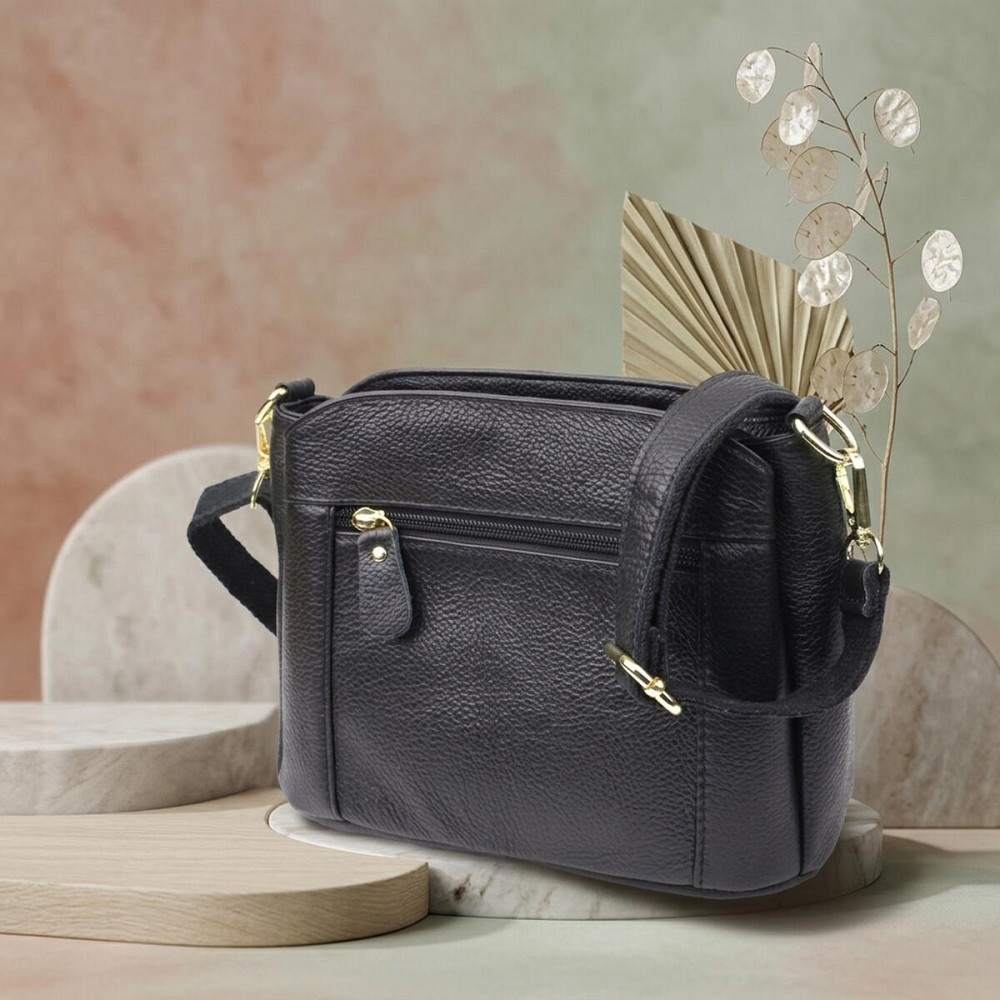 Классическая кожаная сумка для женщин с тремя отделениями Vintage 22978 Черный Киев - изображение 13