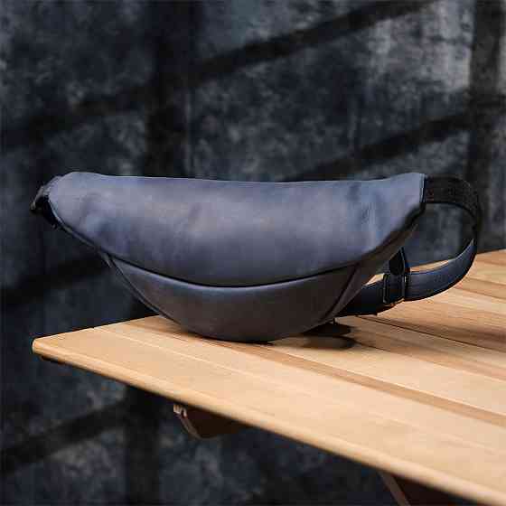 Чоловіча бананка відмінної якості з натуральної шкіри вінтажної Shvigel 23141 Синій Київ