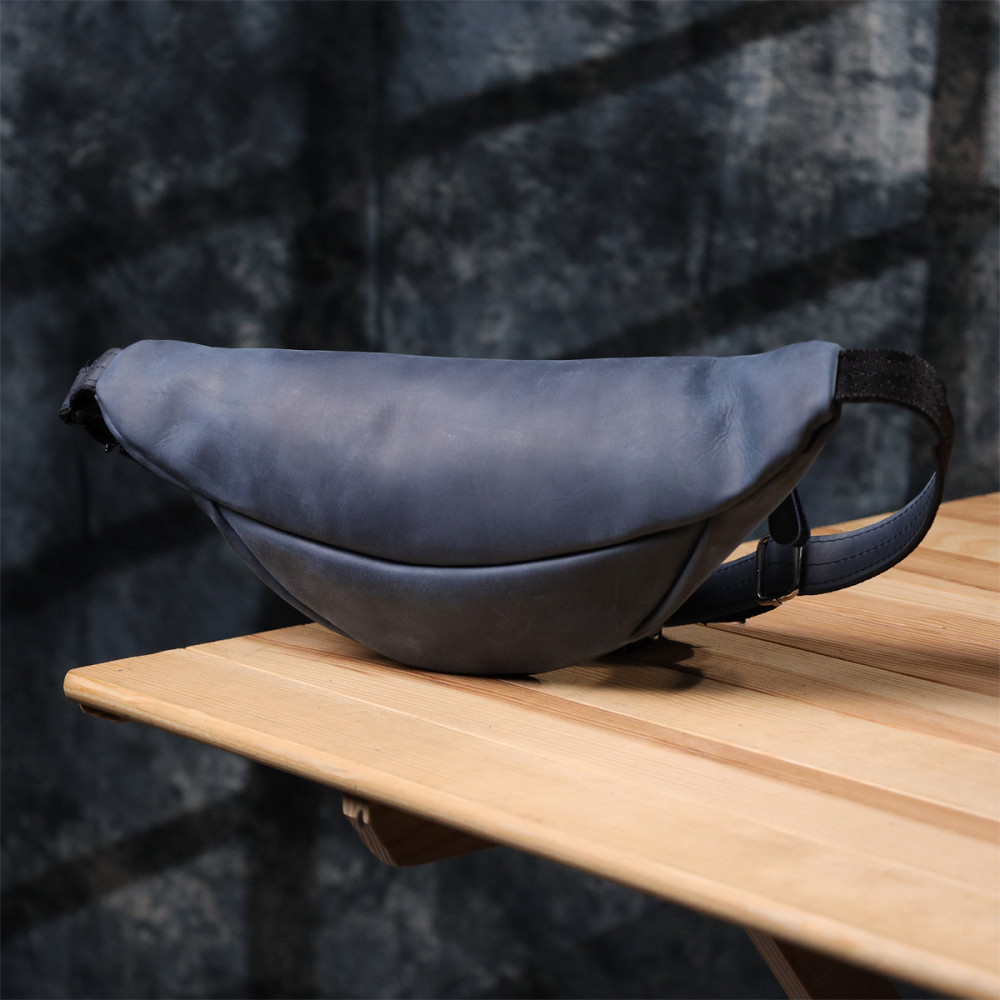 Чоловіча бананка відмінної якості з натуральної шкіри вінтажної Shvigel 23141 Синій Київ - фото 2