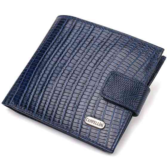 Чоловічий гаманець з натуральної шкіри горизонтального формату з тисненням CANPELLINI 21767 Синій Київ