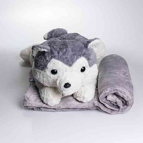 Yiwu М'яка іграшка-плед, подушка 3 в 1 Хаскі плед в іграшці 50×30×26 (см) Сірий 7124G Коломия