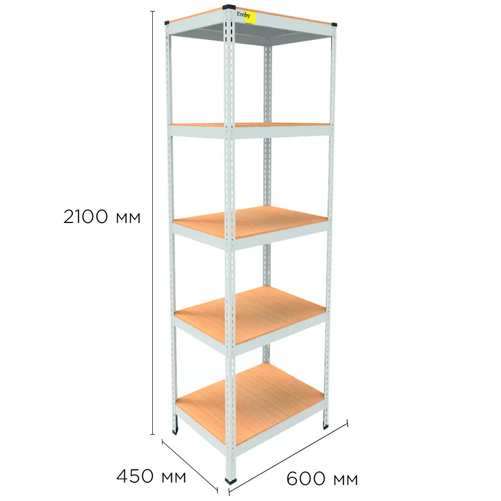 Металевий стелаж Emby Light Series (розмір 2100х600x450мм) 5 полиць ДСП до 100кг Білий Вінниця - фото 3