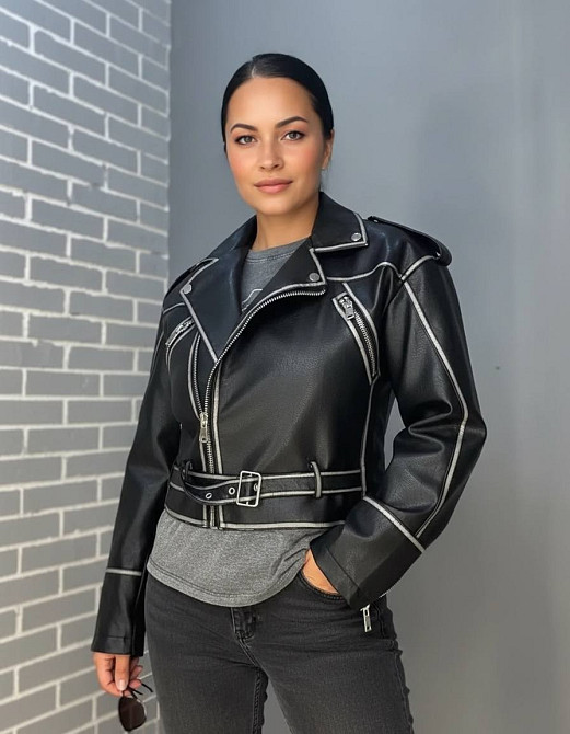 Куртка женская Aftf Basic 2466 винтажная косуха из экокожи укороченная черная, черный, L Киев - изображение 19