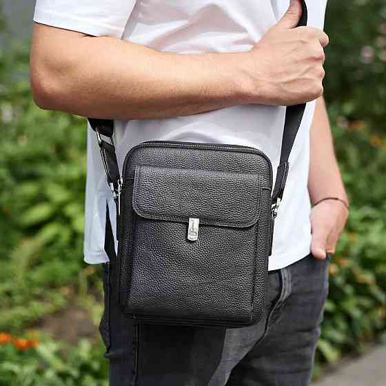 Мужская кожаная сумка черная Кожаный мужской мессенджер черный Tiding Bag Киев