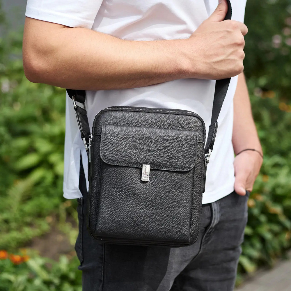 Мужская кожаная сумка черная Кожаный мужской мессенджер черный Tiding Bag Киев - изображение 6
