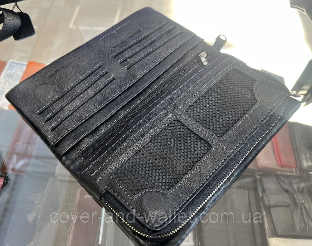 Большой кожаный мужской кошелёк клатч на магнитах и молнии MD Leather Киев - изображение 12