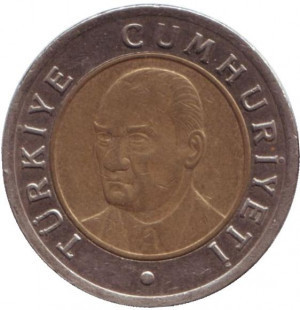 Мустафа Кемаль Ататюрк. Монета 1 нова ліра. 2005,06,08 рік, Туреччина.(Г) Полтава - фото 1