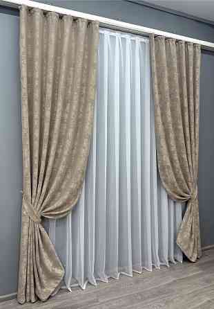 Комплект готових штор VR-Textil Жакард Sultan YL № 1208ш Бжево-сірий 100х270 см 2 шт (31-537) Київ