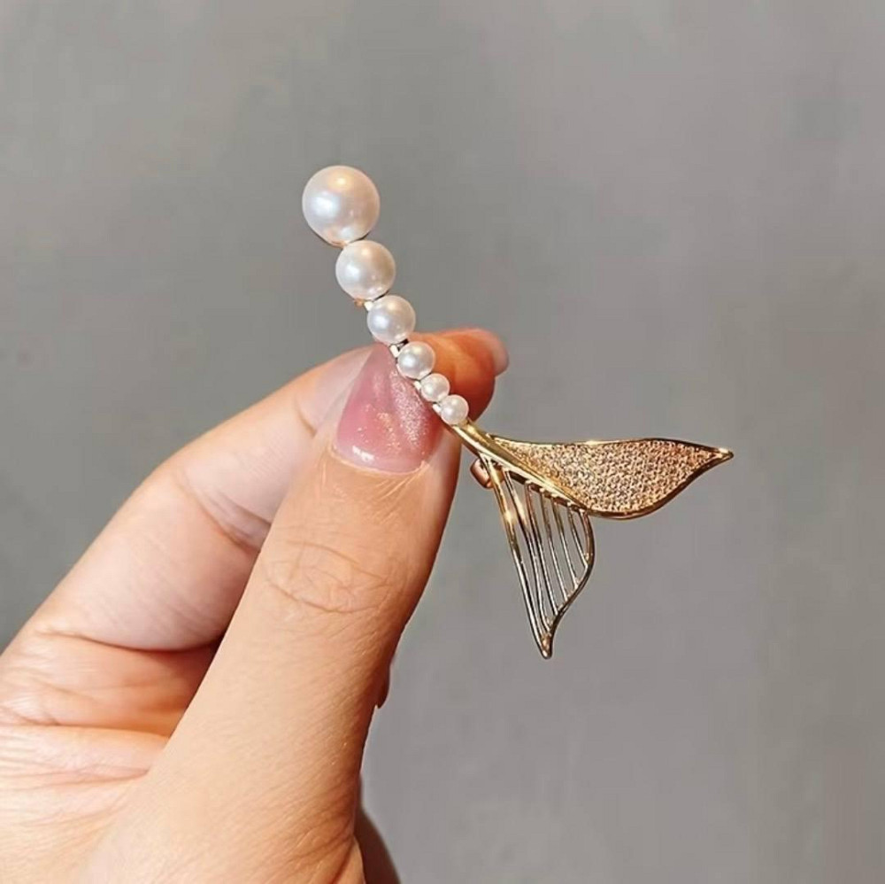 Брошь Рыбий хвост с жемчугом, элегантная брошь морской стиль, женская брошь на пиджак или пальто Киев - изображение 3