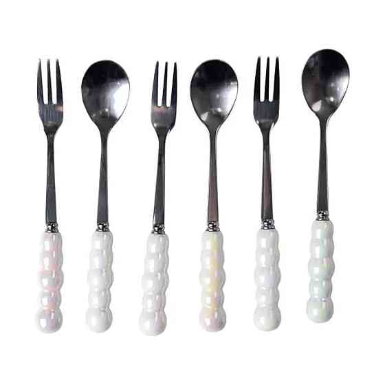 Yiwu Набір десертних виделок і ложок на 3 персони з підставкою з порцелянау 7 предметів Перламу Коломия