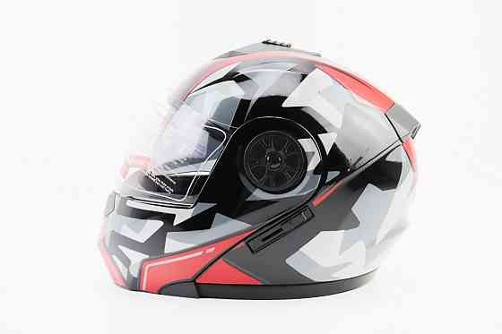 Шолом модуляр, закритий з відкидним підборіддям+відкидні окуляри BLD-159 S (55-56см), ЧОРНО-ЧЕРВОНИЙ Киев