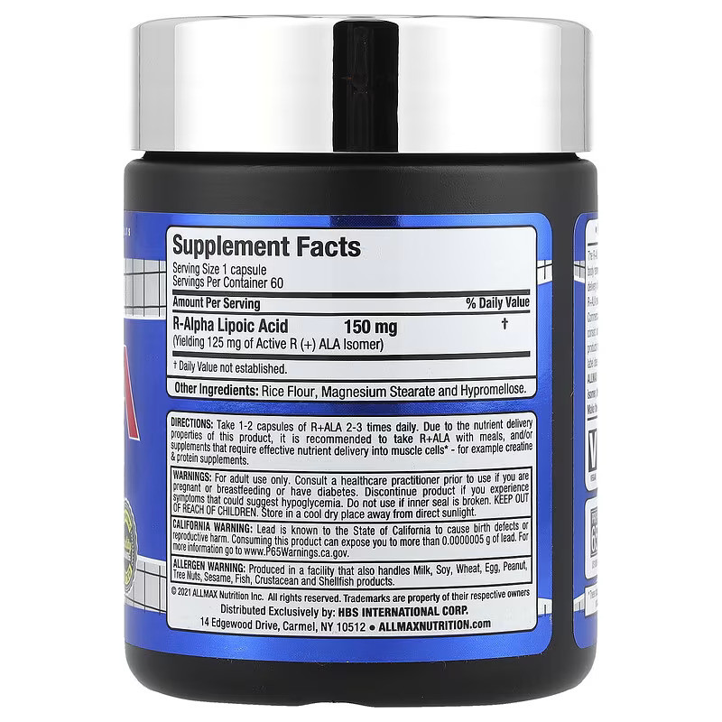 Альфа-ліпоєва кислота AllMax R+ALA 60 капсул Луцьк - фото 2