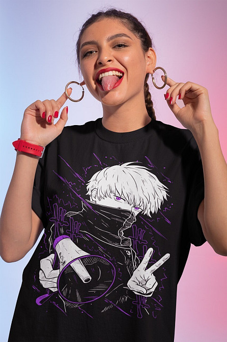 Футболка для хлопчика з аніме принтом Магічна битва оверсайз (зріст від 165 до 180) Чорний AnimeJ0053m Дніпро - фото 1